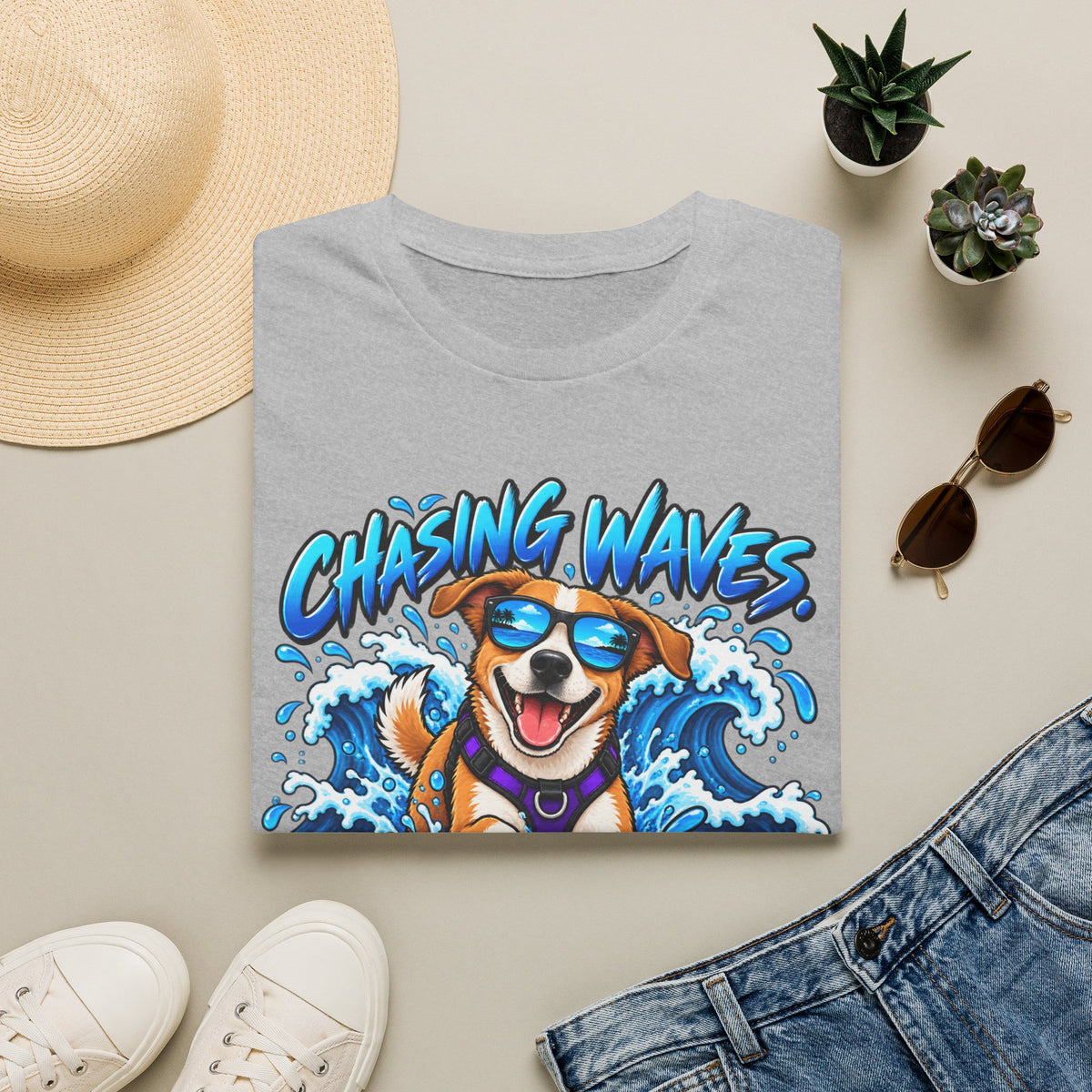 Chasing Waves Dog Graphic T-Shirt