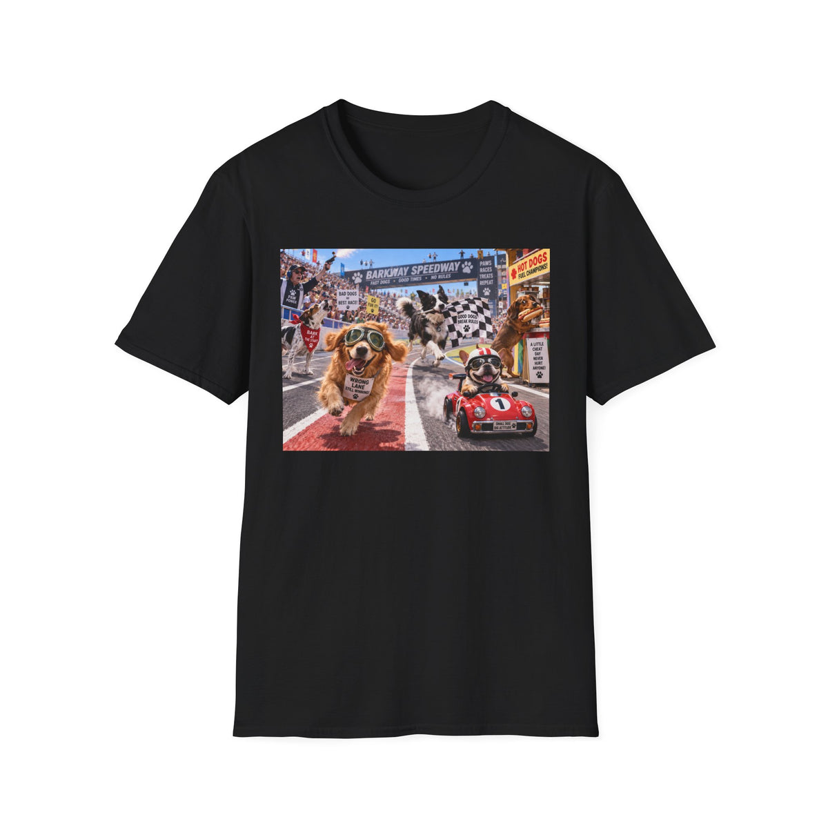 Dog Racing Graphic T-Shirt — Vintage Pit Stop Cartoon Tee
