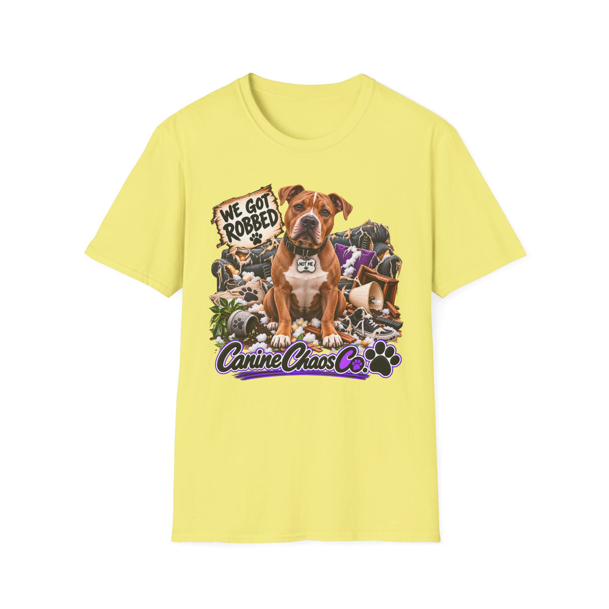 Canine Chaos Co. "We Got Robbed" Dog Graphic T-Shirt