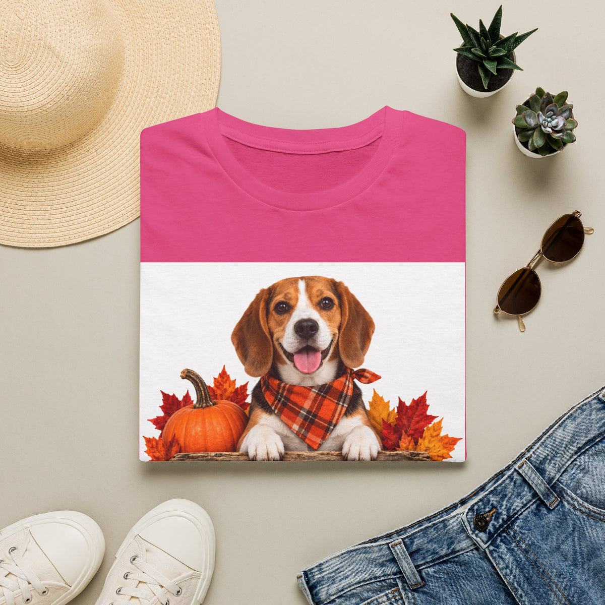 Beagle Fall Tee — "Canine Chaos Co." Autumn Pumpkin Dog T-Shirt