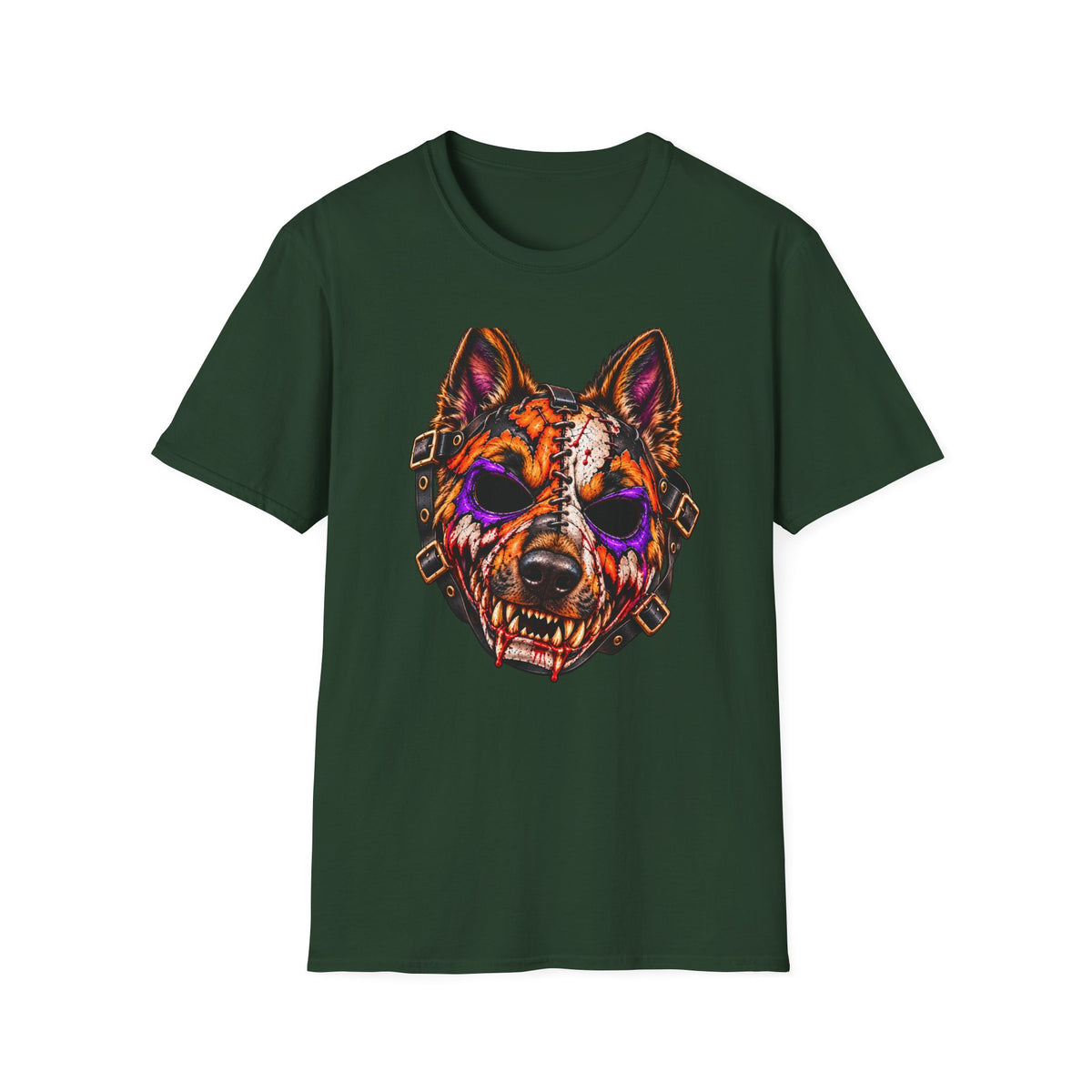Horror Shepherd Mask T-Shirt — Neon Zombie Shepherd Graphic Tee