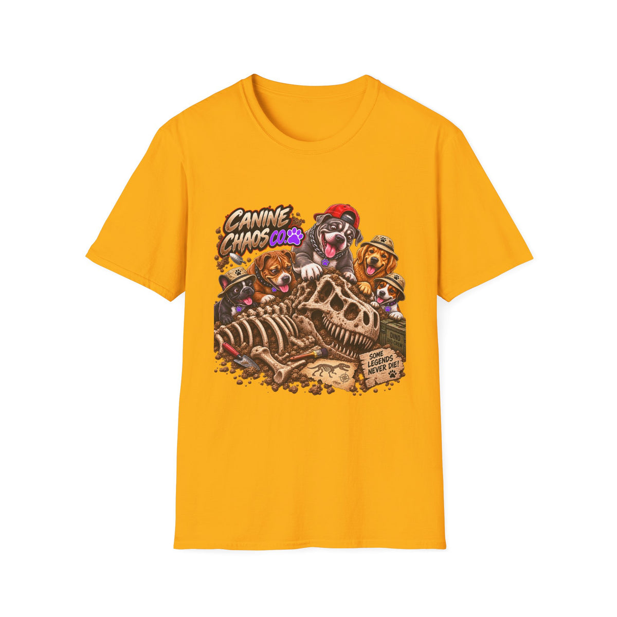 Canine Chaos T‑Shirt — Dogs Digging Up Dinosaur Bones Graphic Tee