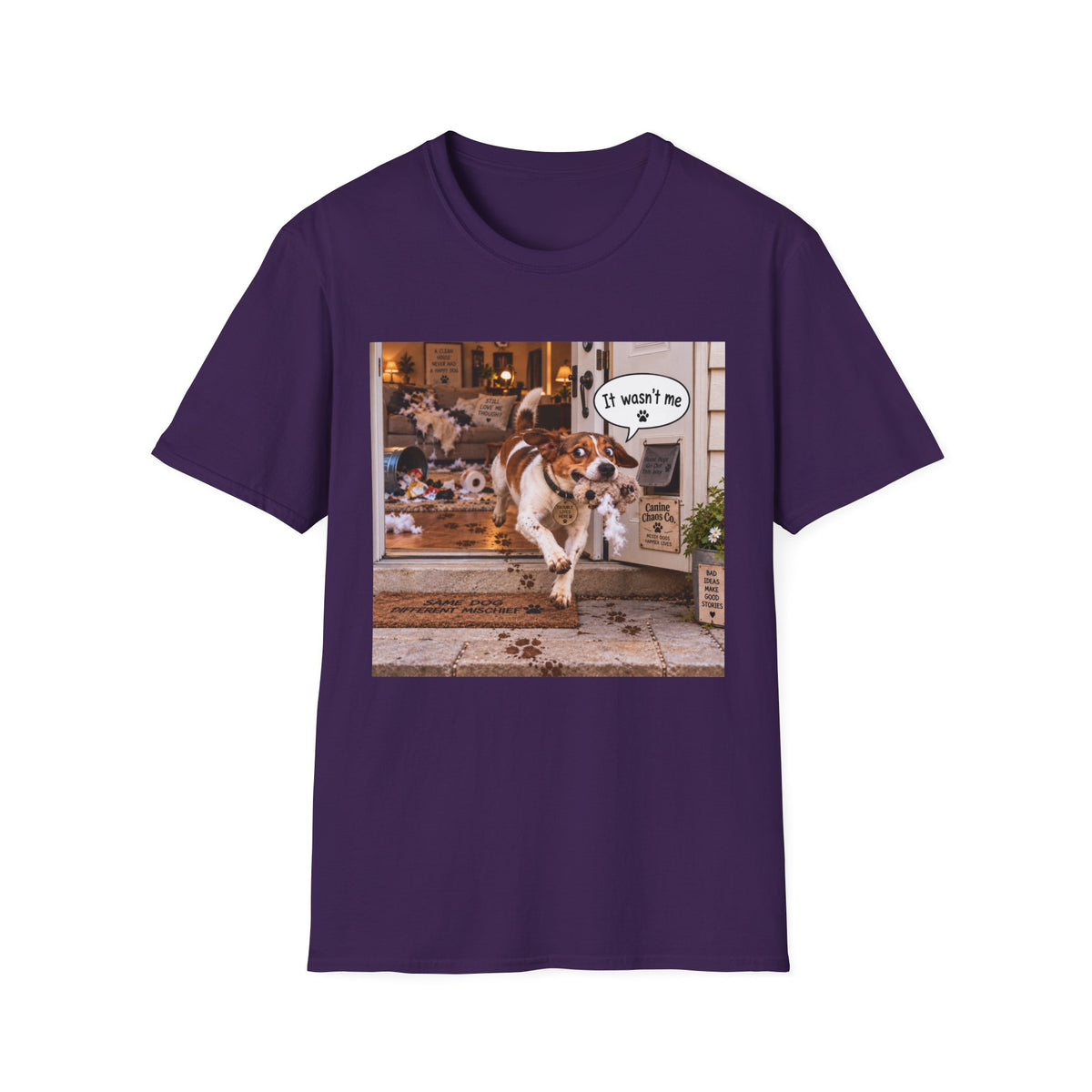 Funny Dog T-Shirt – 'It Wasn't Me' Running Pup Graphic Tee