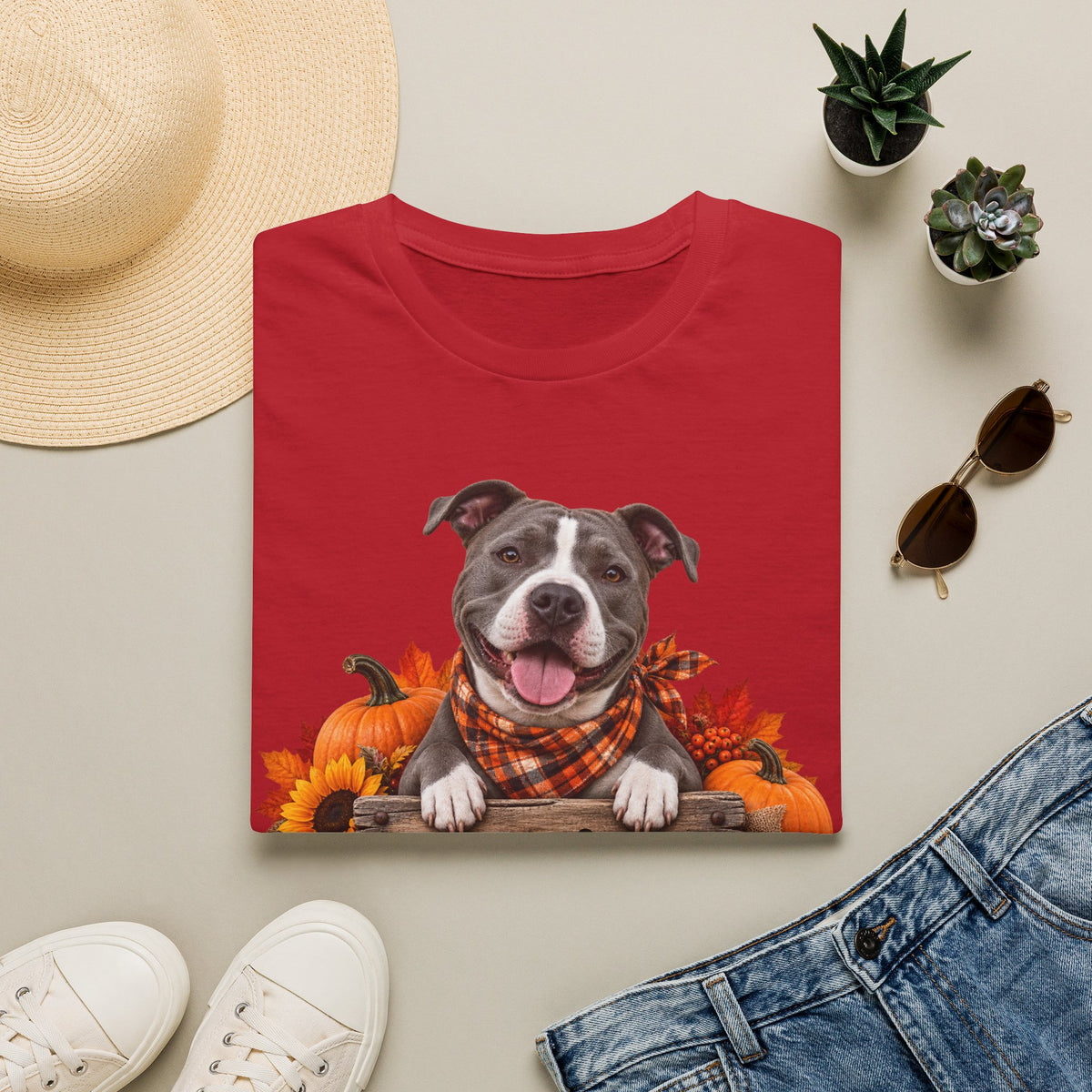 Pit Bull Fall Tee — "Canine Chaos Co." Autumn Dog T-Shirt