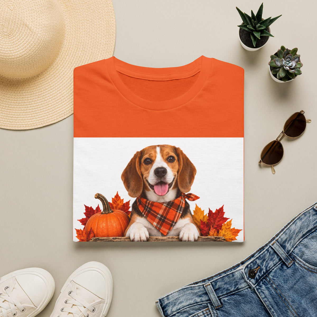 Beagle Fall Tee — "Canine Chaos Co." Autumn Pumpkin Dog T-Shirt