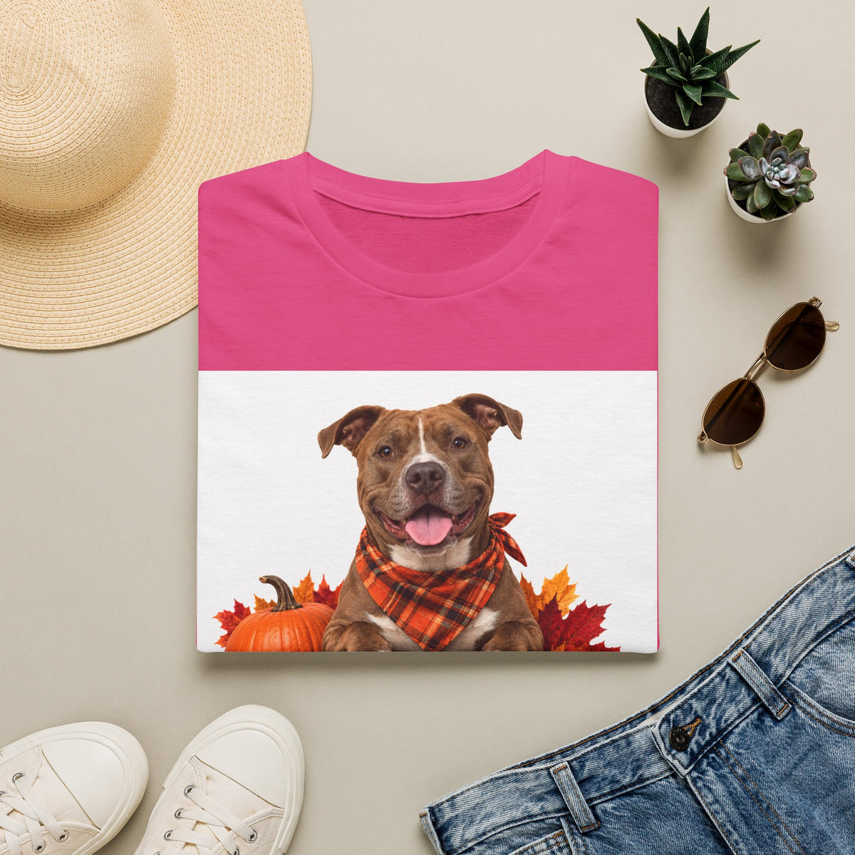 Fall Canine Crew T-Shirt — Plaid Bandana Dog Pumpkin Autumn Tee