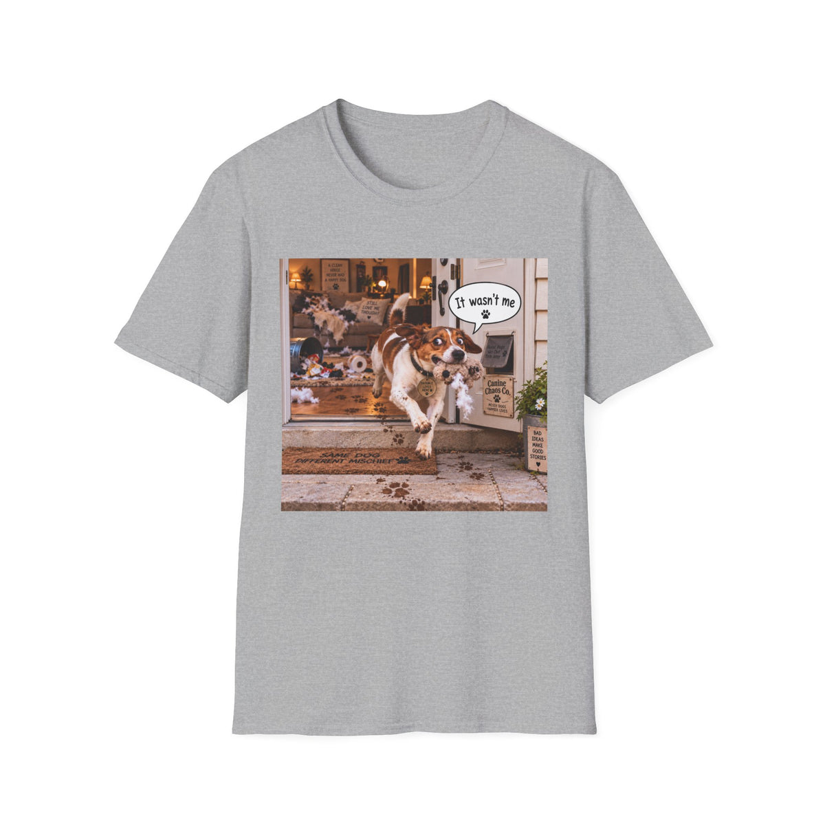 Funny Dog T-Shirt – 'It Wasn't Me' Running Pup Graphic Tee