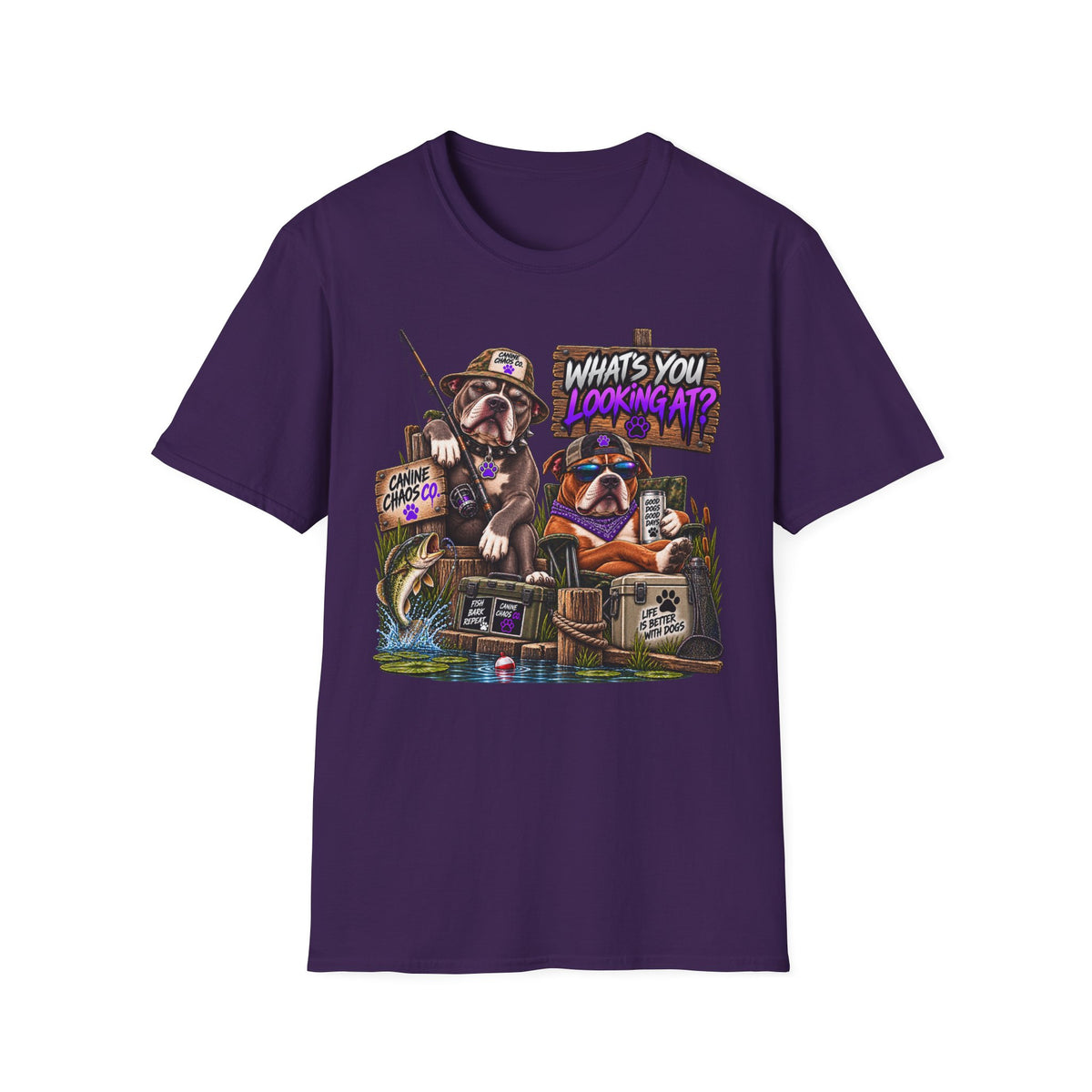 Fishing Dogs Graphic T-Shirt — "What's You Lookin' At?" Funny Outdoor Tee