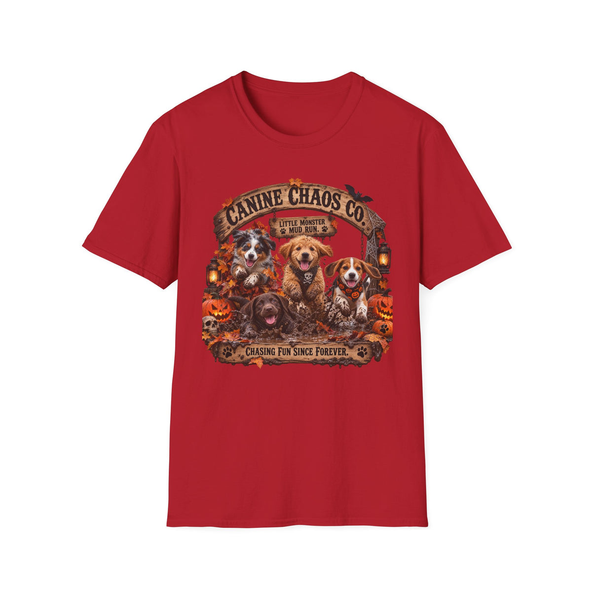 Canine Chaos Co. T-Shirt – Cute Puppies Autumn Floral Graphic Tee