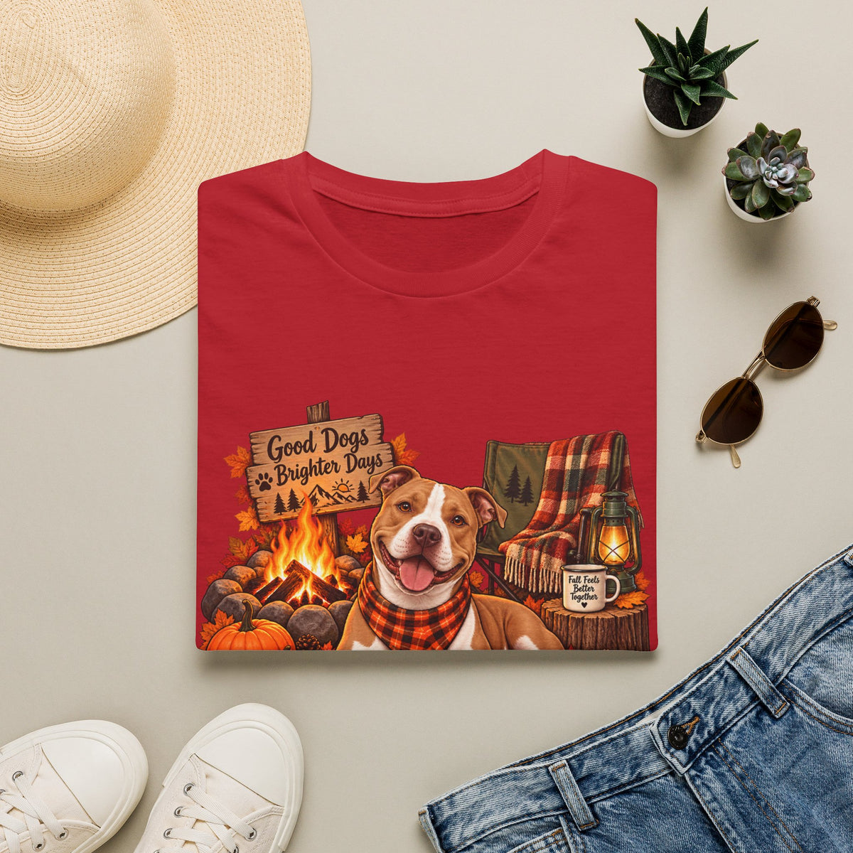 Dog Campfire T-Shirt — "Good Dogs Brighter Days" Fall Graphic Tee