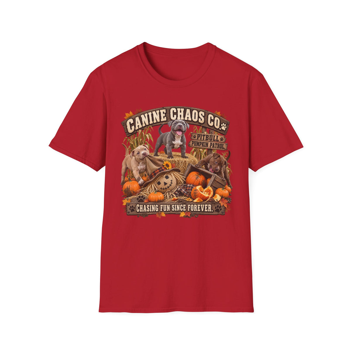 Canine Chaos Co. Halloween Dog T-Shirt — "Chasing Fun Since Forever" Fall Graphic Tee