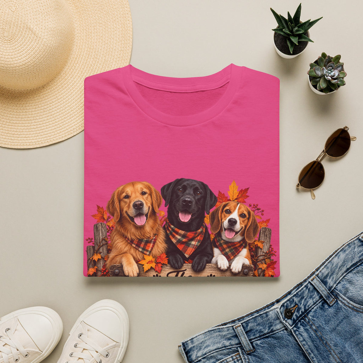 Three Fall Dogs T-Shirt | Autumn Leaves Labrador Beagle Graphic