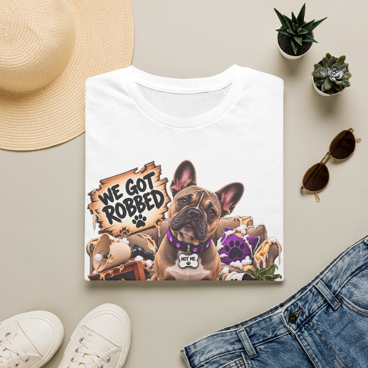 French Bulldog 'We Got Robbed' Graphic T-Shirt — Canine Chaos Co. Puppy Tee