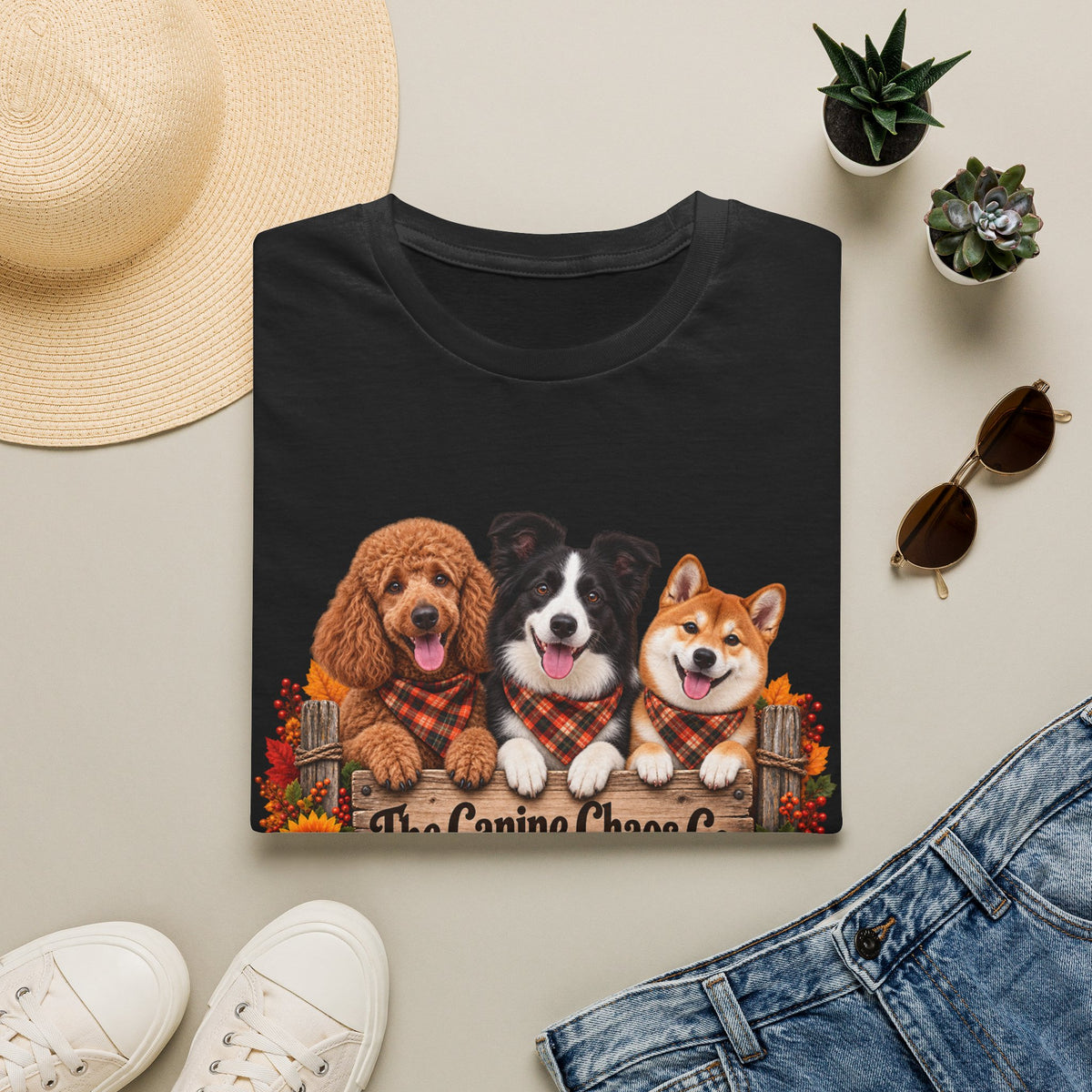 Three Dogs Fall Plaid Tee | T-Shirt