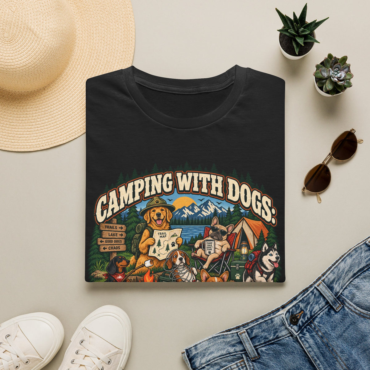 Camping With Dogs T-Shirt — Outdoor Camper Dog Lover Graphic Tee
