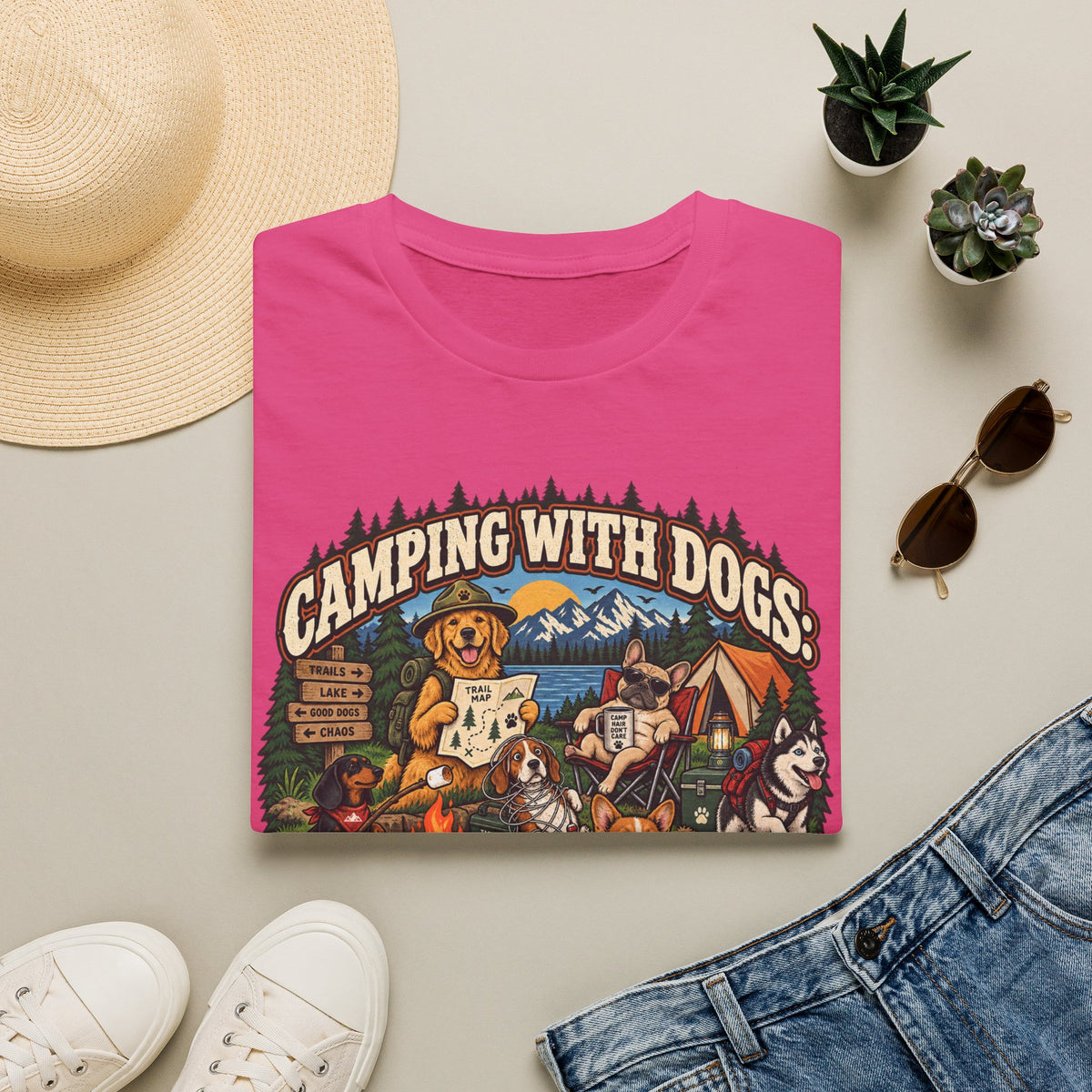 Camping With Dogs T-Shirt — Outdoor Camper Dog Lover Graphic Tee
