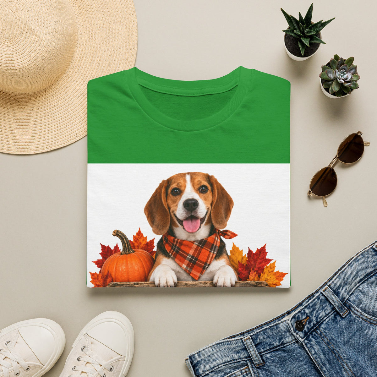 Beagle Fall Tee — "Canine Chaos Co." Autumn Pumpkin Dog T-Shirt