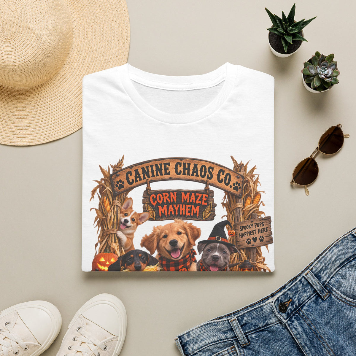Halloween Dog T-Shirt — Canine Chaos Corn Maze Mayhem Graphic Tee