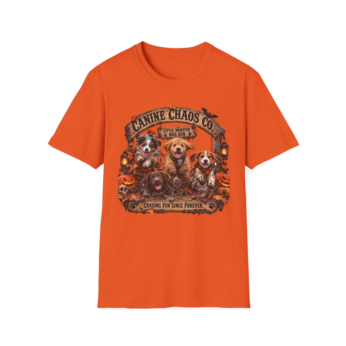 Canine Chaos Co. T-Shirt – Cute Puppies Autumn Floral Graphic Tee