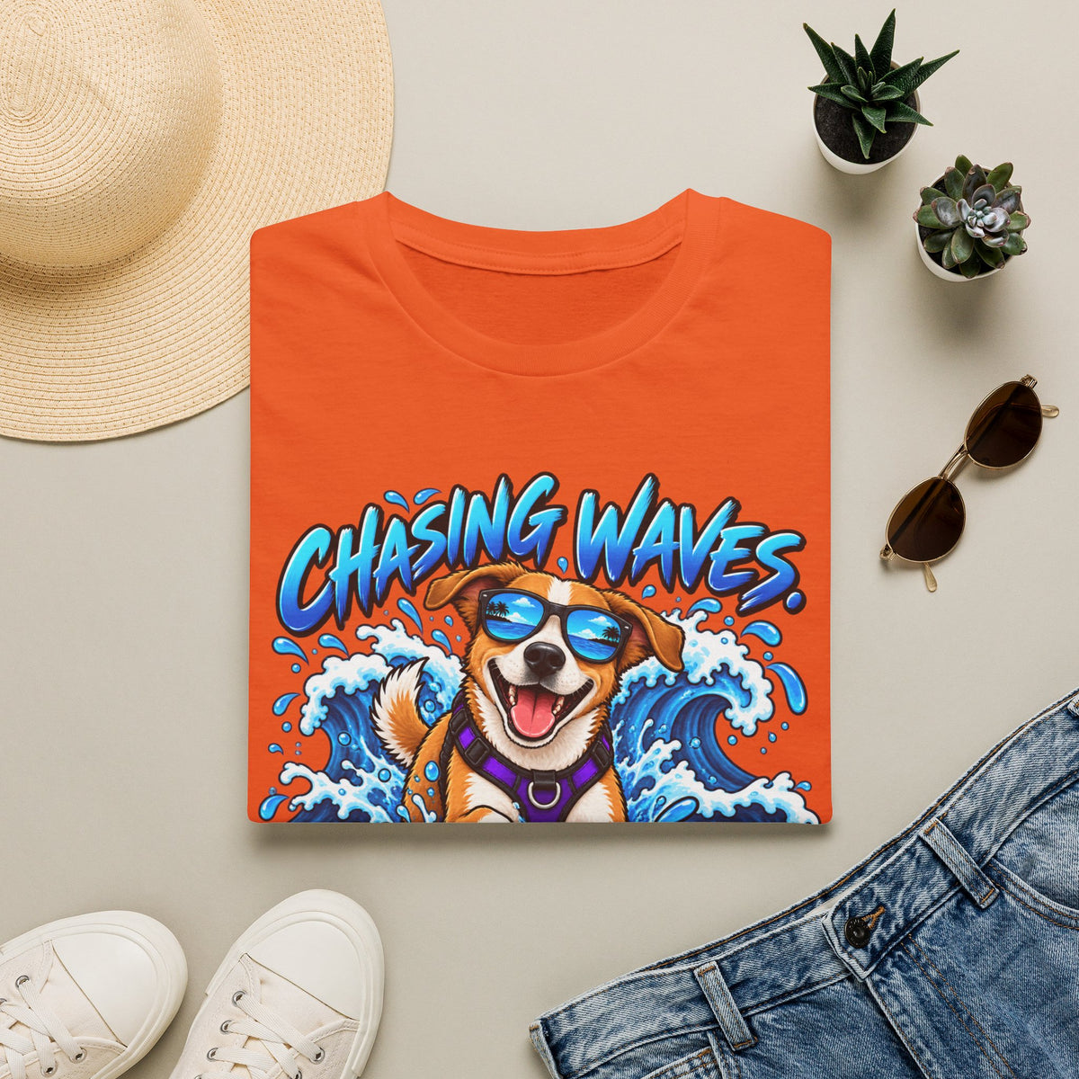 Chasing Waves Dog Graphic T-Shirt