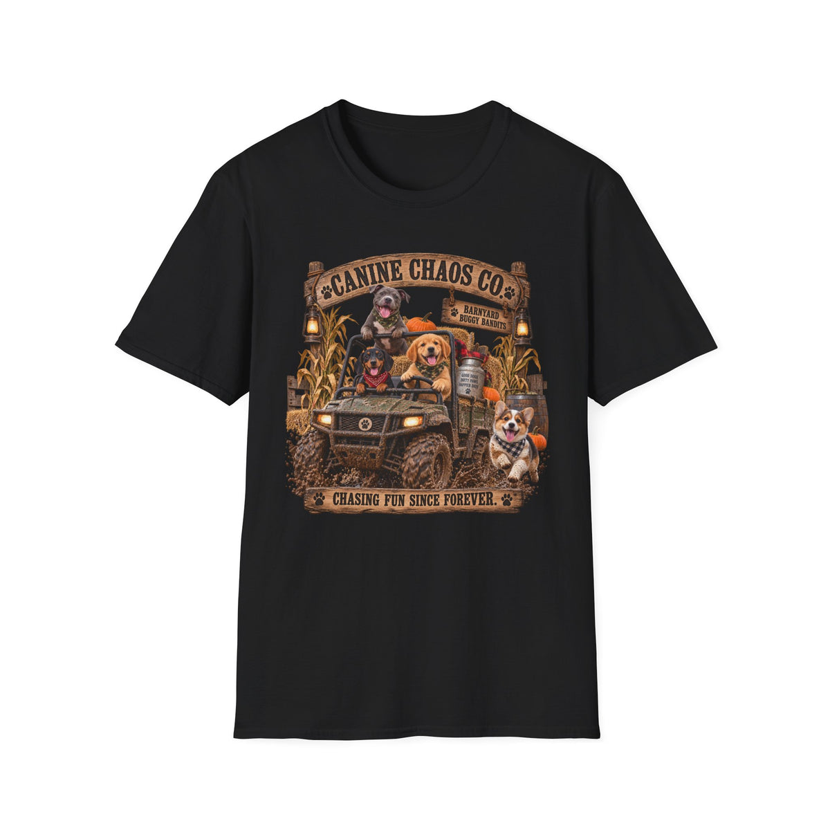 Canine Chaos Co. T-Shirt — "Chasing Fun Since Forever" Dog Lover Tee
