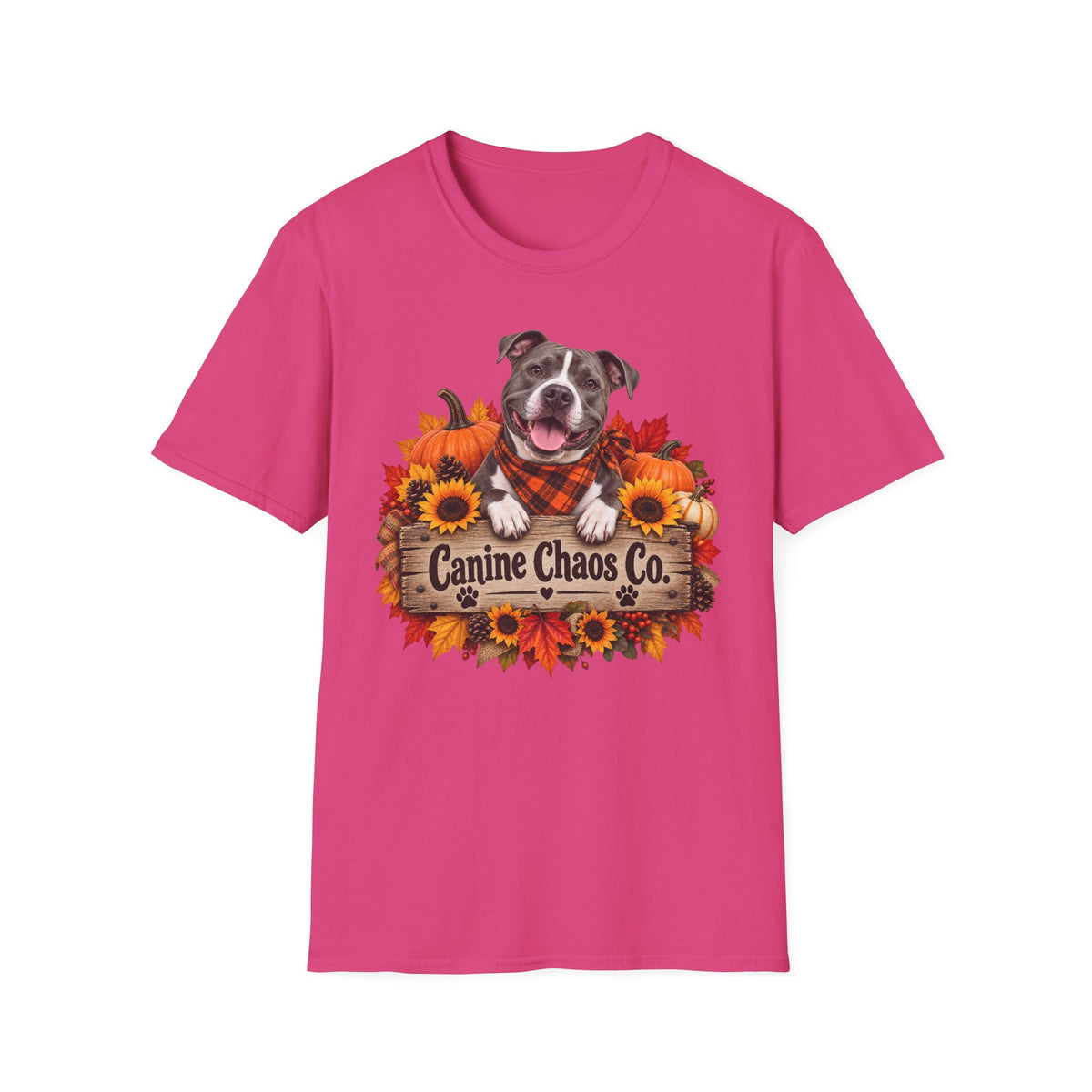 Canine Chaos Co. Fall Dog T-Shirt — Autumn Sunflowers & Plaid Bandana Tee