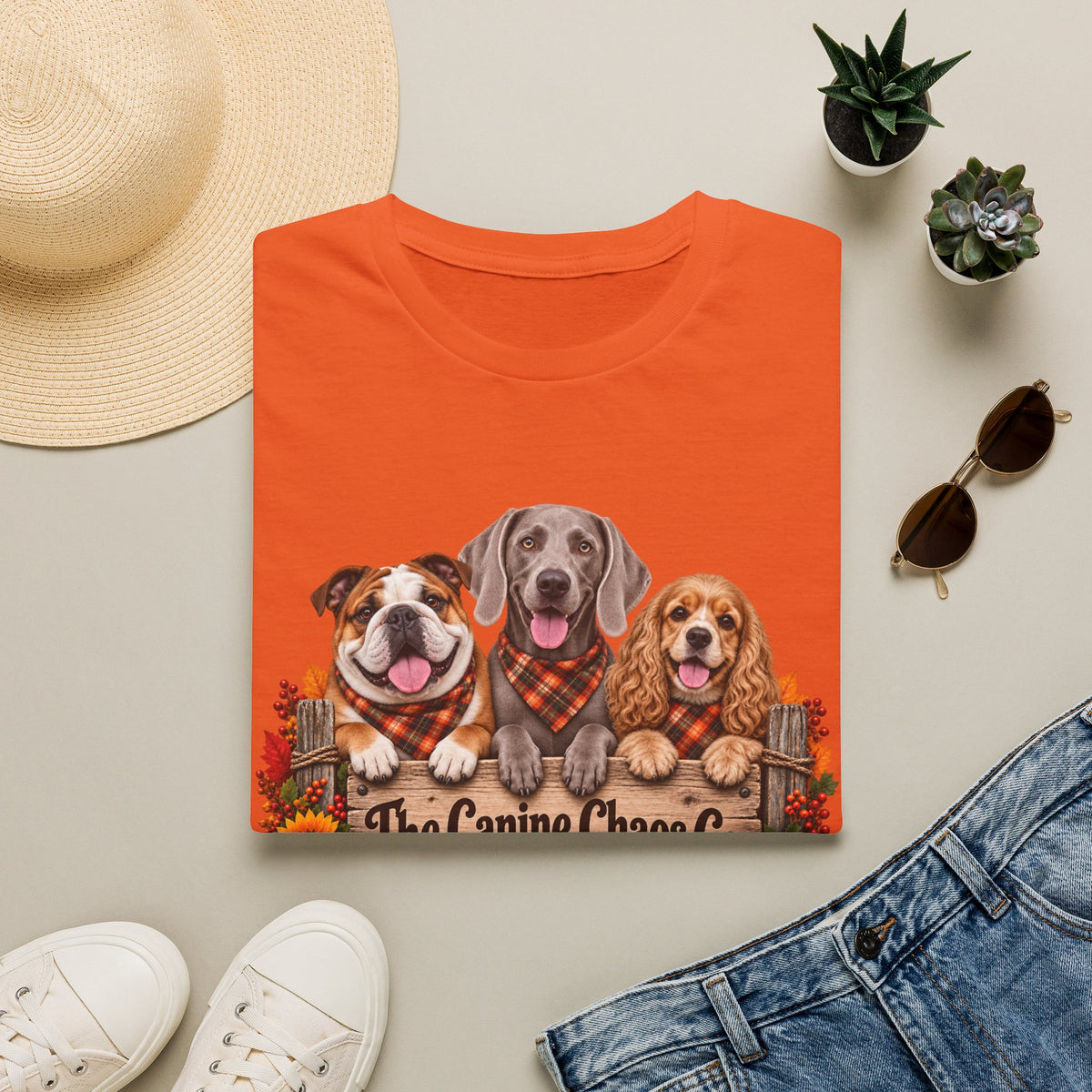 Dog Trio Fall Tee — "The Canine Chase Co." Autumn Puppies T-Shirt
