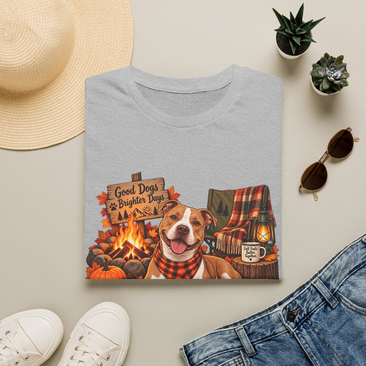 Dog Campfire T-Shirt — "Good Dogs Brighter Days" Fall Graphic Tee