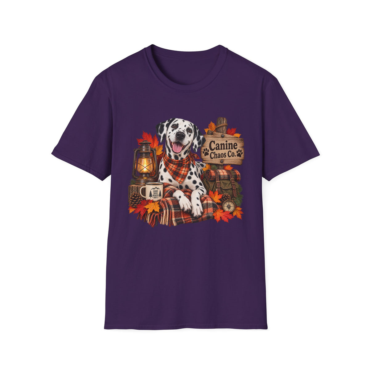 Dalmatian Autumn T-Shirt — "Canine Chaos Co." Fall Dog Tee