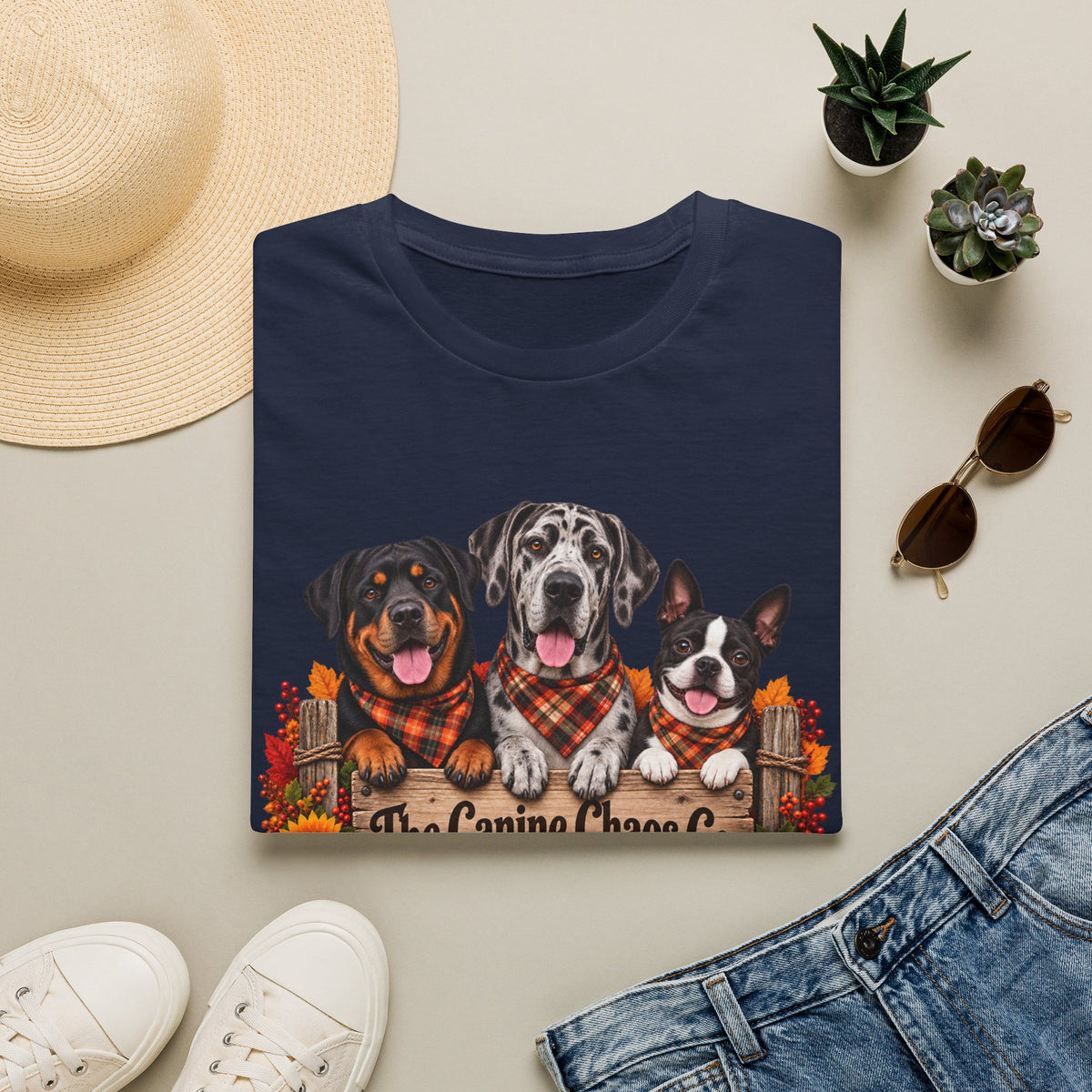 T-Shirt — Autumn Dogs Trio 'The Canine Chase Co.' Fall Graphic Tee