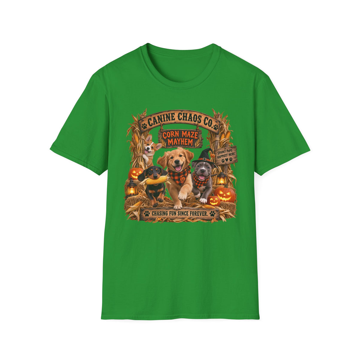 Halloween Dog T-Shirt — Canine Chaos Corn Maze Mayhem Graphic Tee
