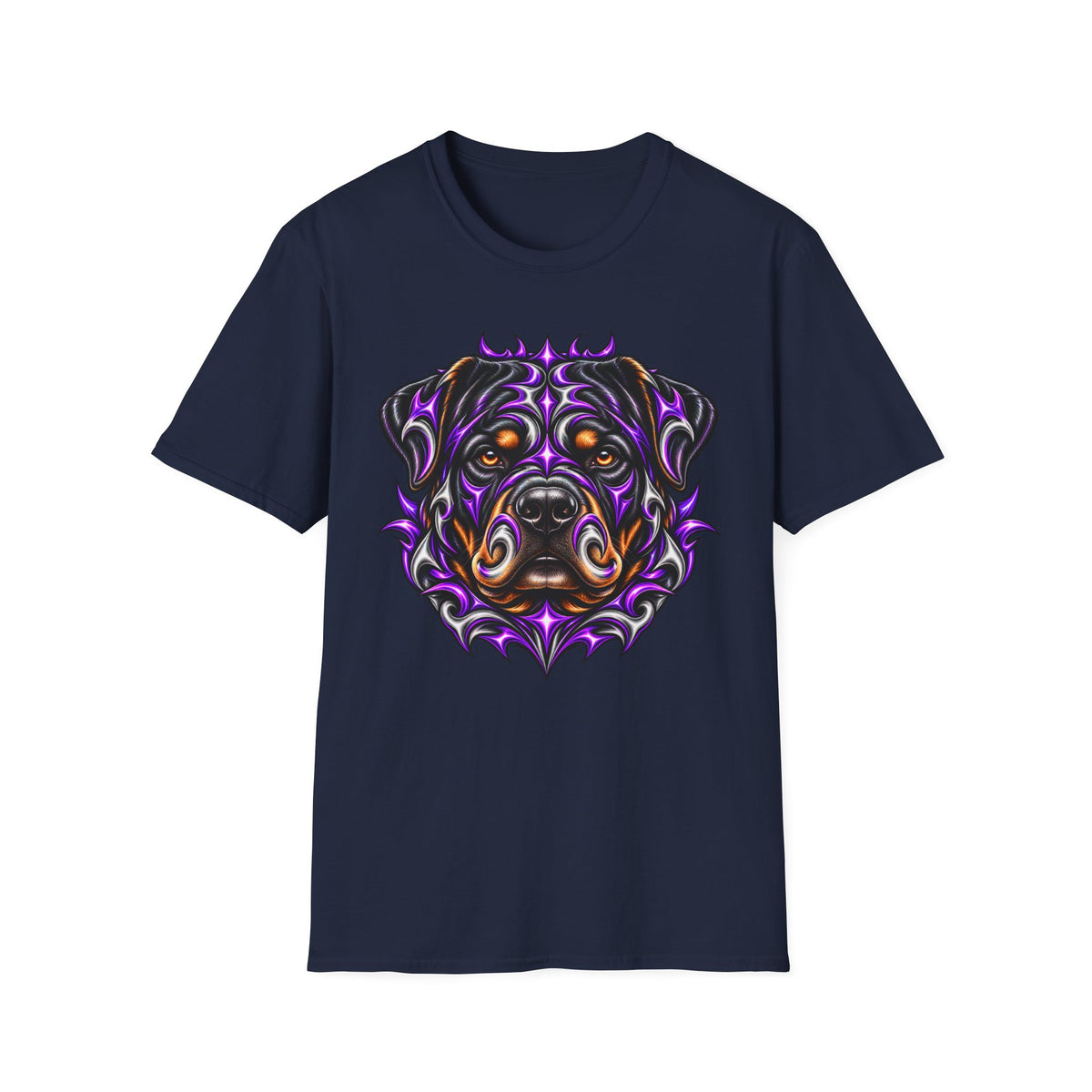 Rottweiler Tribal Portrait T-Shirt — Neon Purple Dog Art Tee
