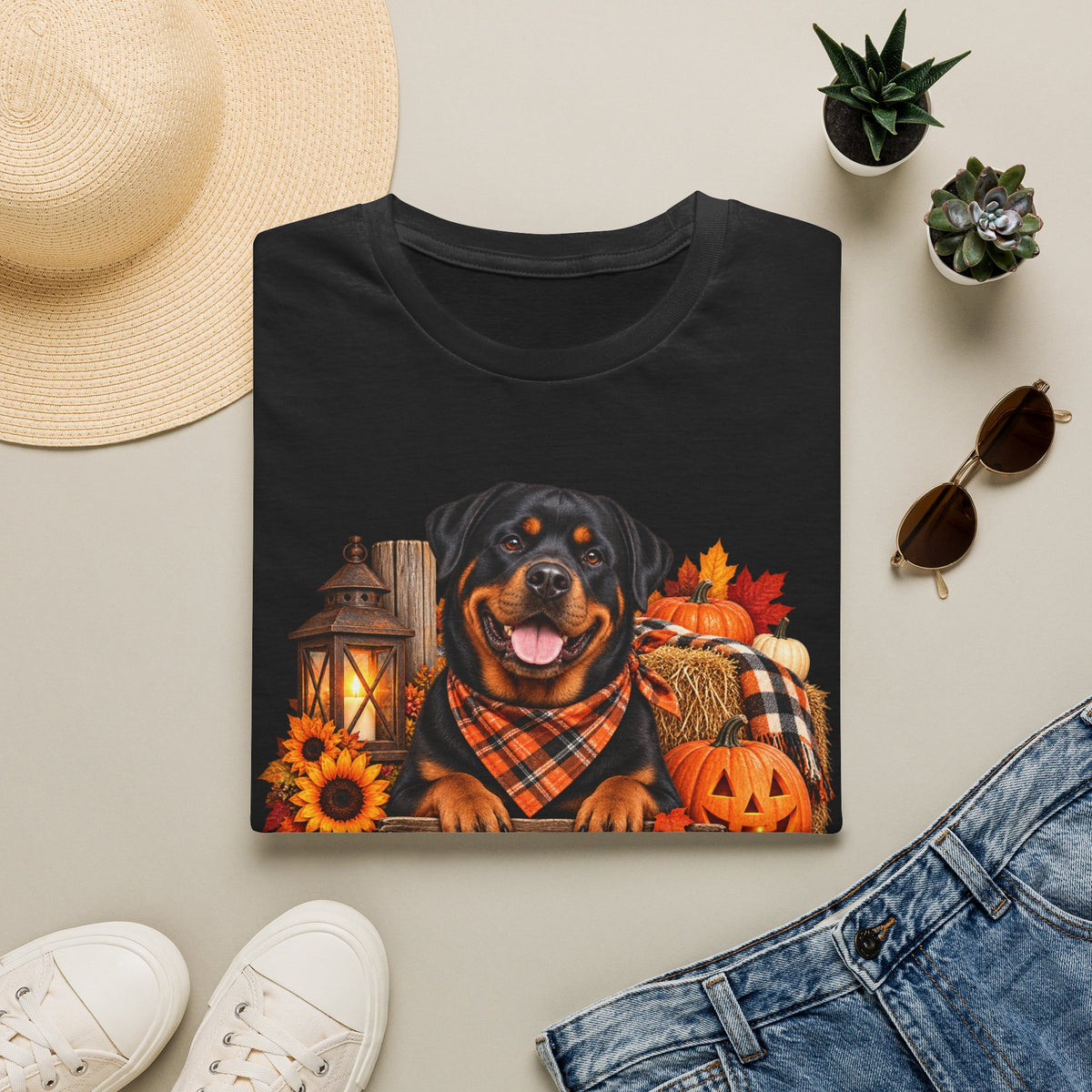 Rottweiler Autumn Tee — "Canine Chaos Co." Fall Pumpkin Dog Shirt