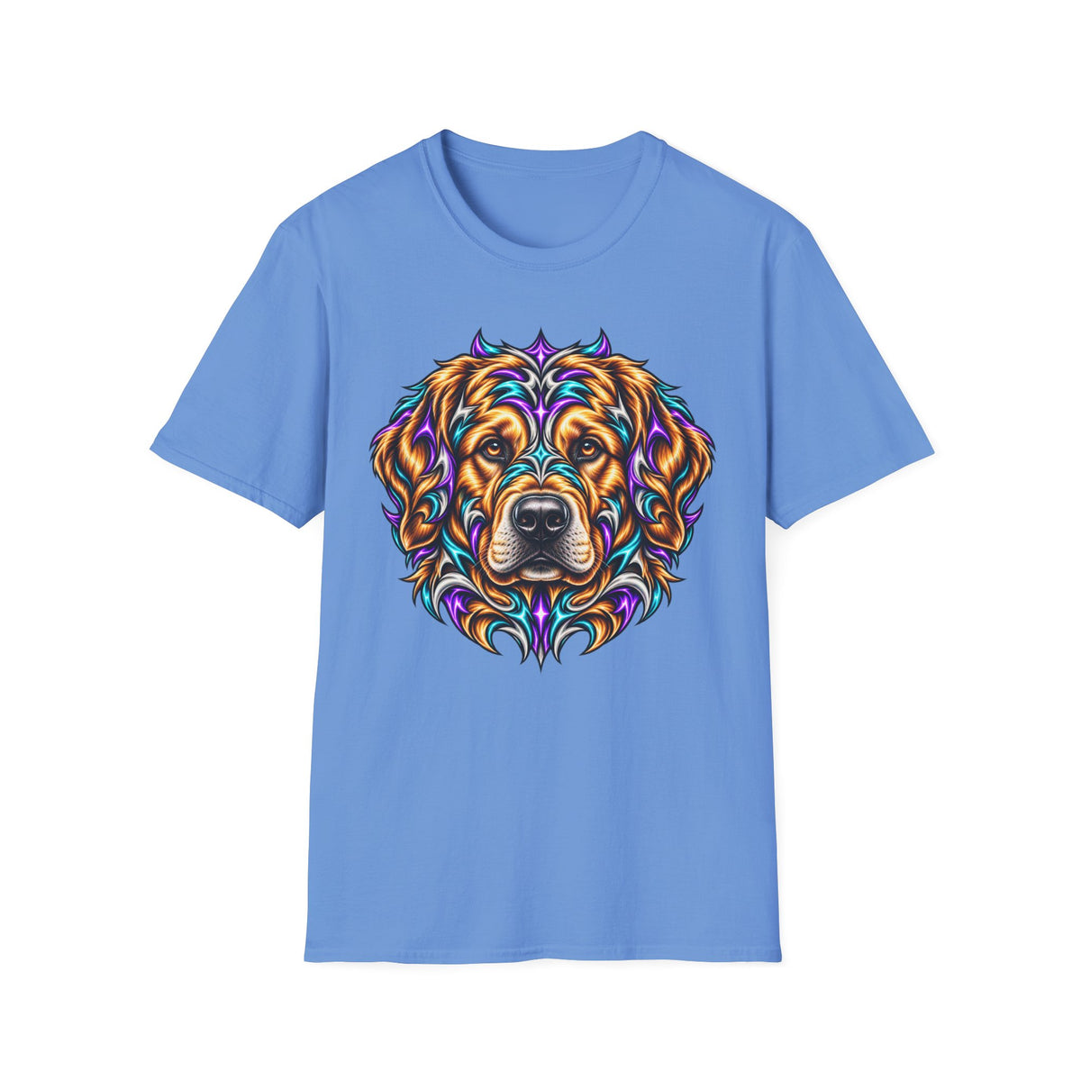 Golden Retriever Head T-Shirt — Colorful Psychedelic Dog Portrait Tee