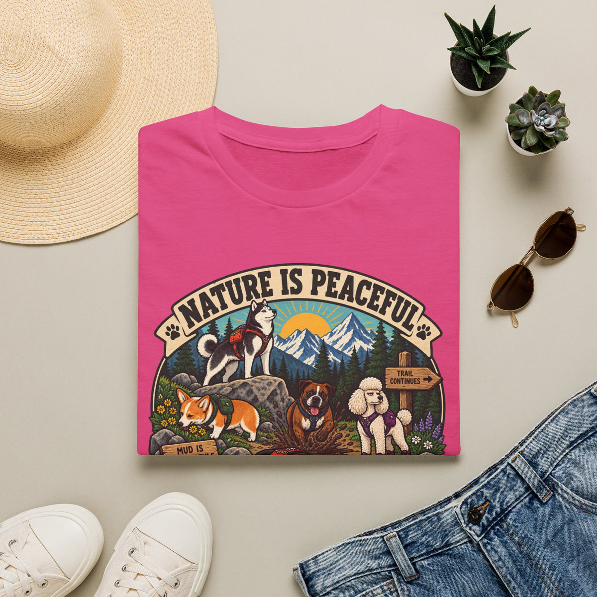 Nature Is Peaceful T-Shirt — Dog Lovers Hiking Graphic Tee