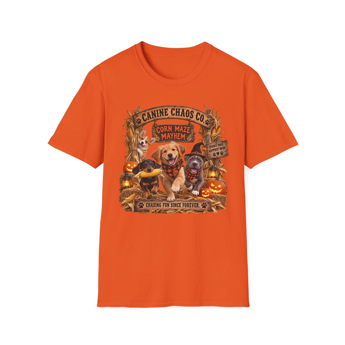 Halloween Dog T-Shirt — Canine Chaos Corn Maze Mayhem Graphic Tee