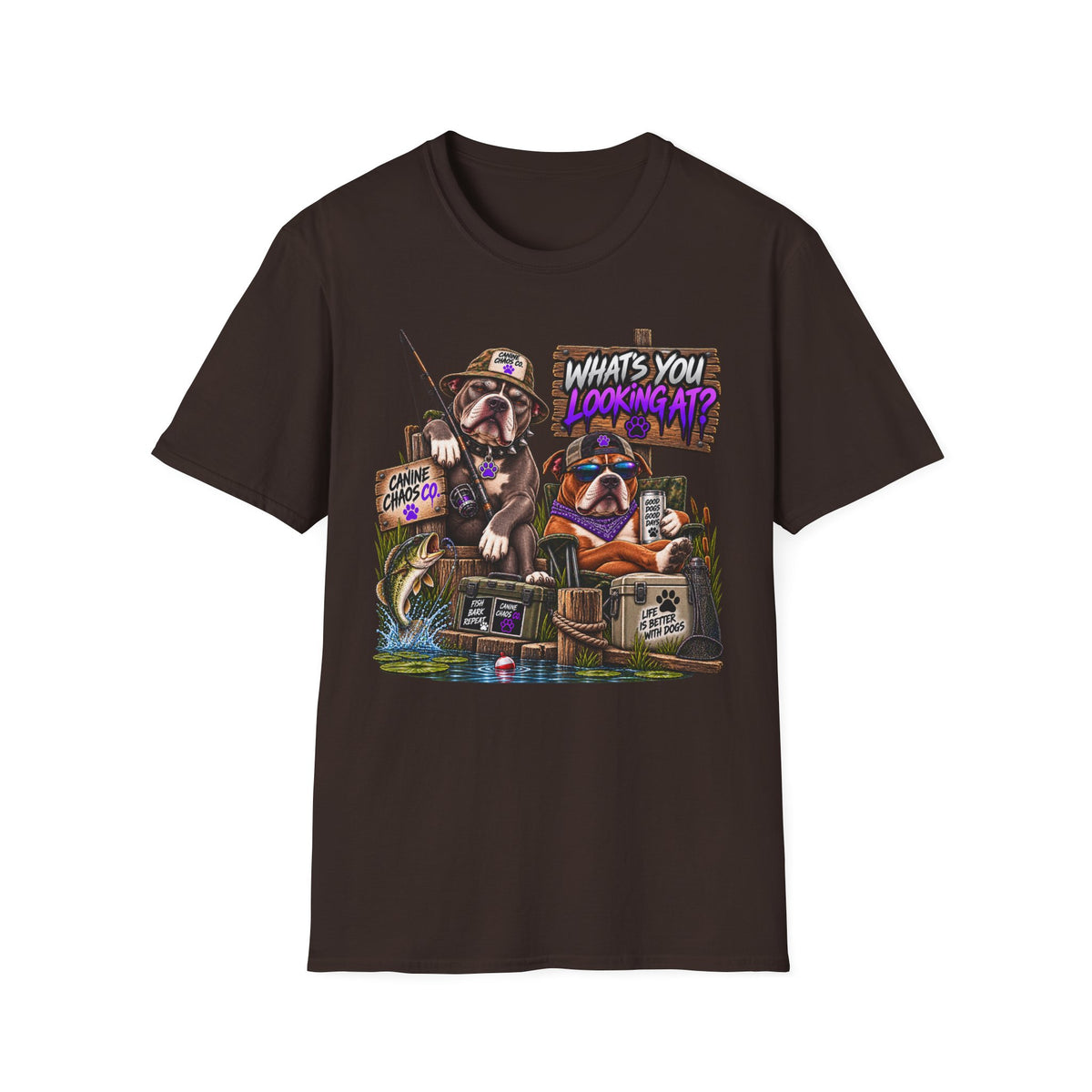 Fishing Dogs Graphic T-Shirt — "What's You Lookin' At?" Funny Outdoor Tee