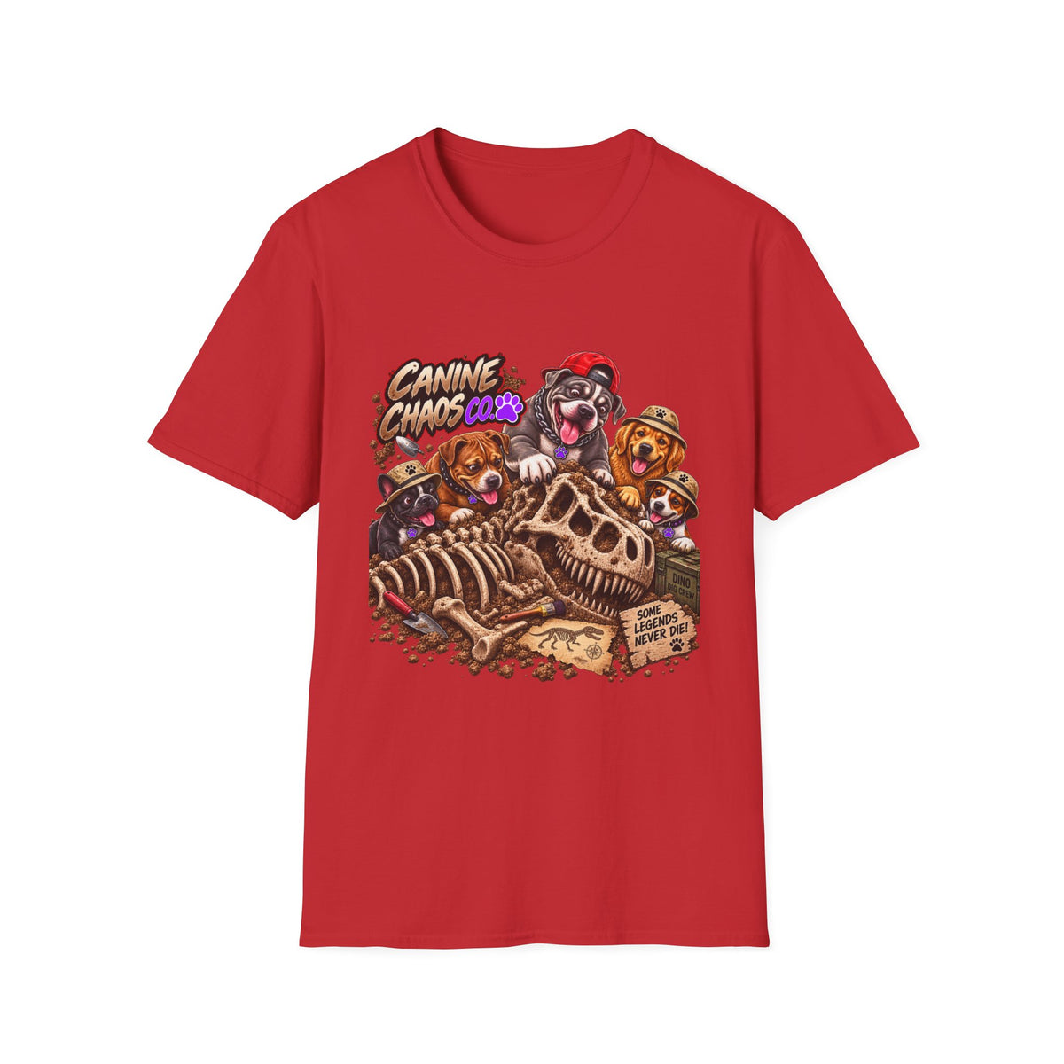 Canine Chaos T‑Shirt — Dogs Digging Up Dinosaur Bones Graphic Tee