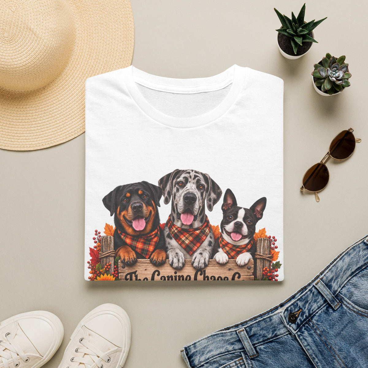 T-Shirt — Autumn Dogs Trio 'The Canine Chase Co.' Fall Graphic Tee