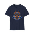 Doberman Head Graphic T‑Shirt — Tribal Blue Accent Dog Portrait Tee