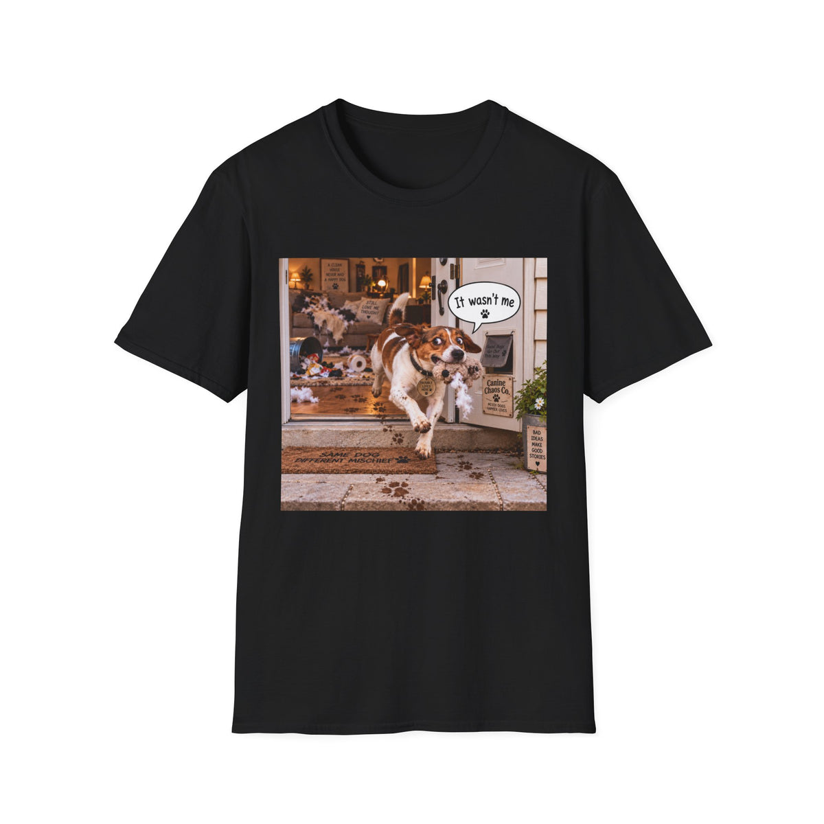 Funny Dog T-Shirt – 'It Wasn't Me' Running Pup Graphic Tee