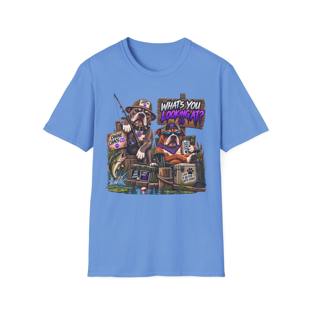 Fishing Dogs Graphic T-Shirt — "What's You Lookin' At?" Funny Outdoor Tee