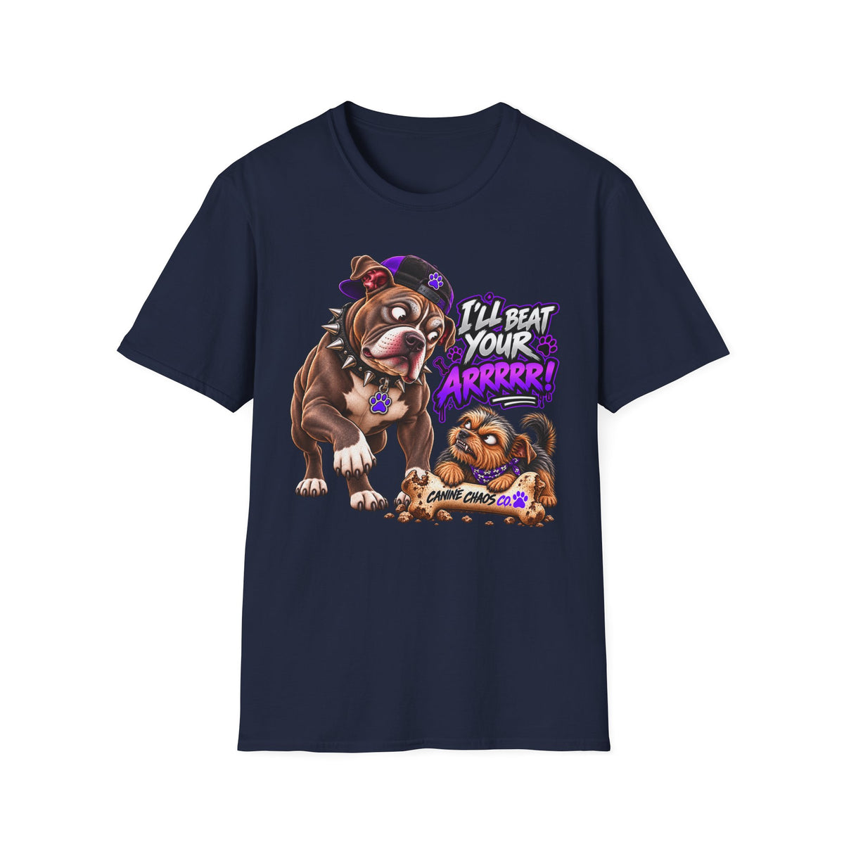 Bulldog & Pug Cartoon Tee — "I'll Beat Your Arghhh!" Funny Dog Graphic T-Shirt