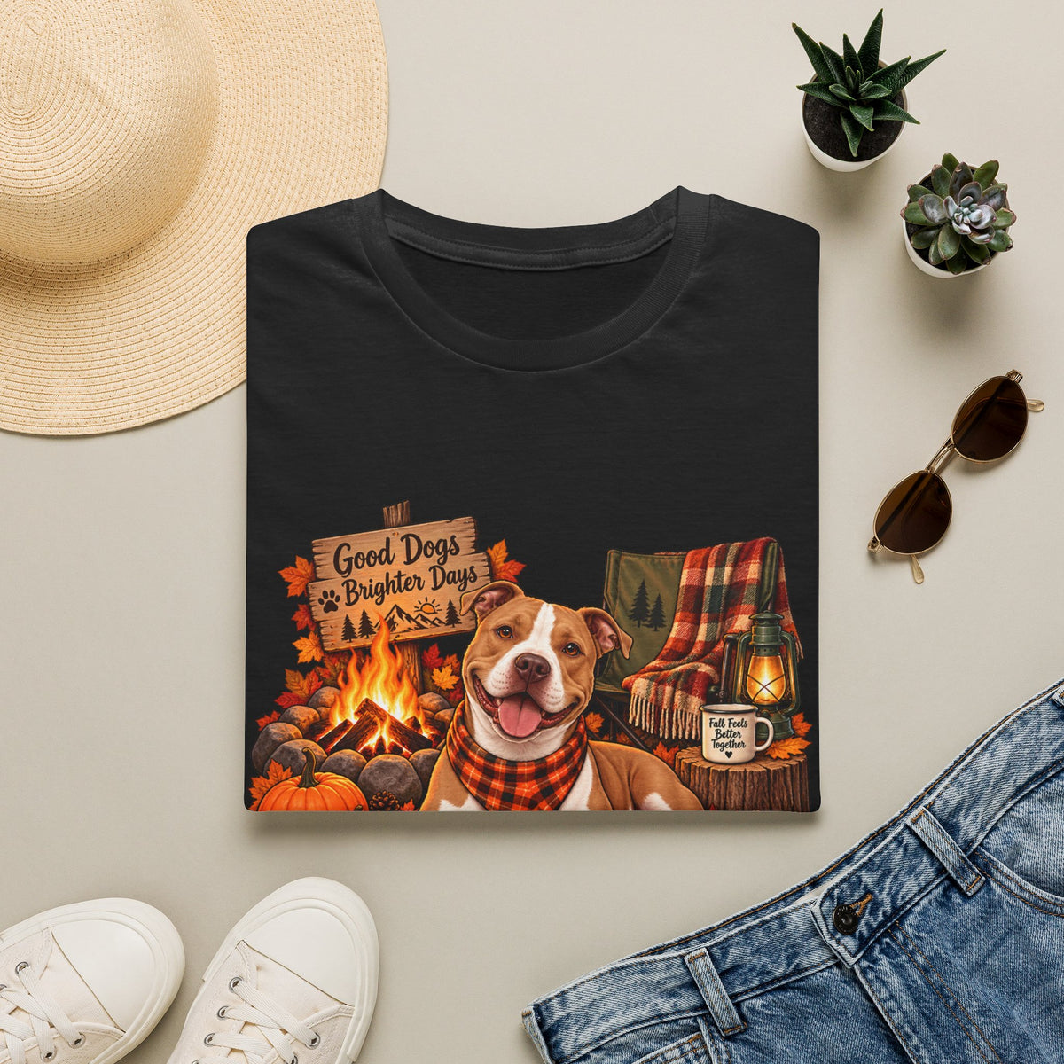 Dog Campfire T-Shirt — "Good Dogs Brighter Days" Fall Graphic Tee