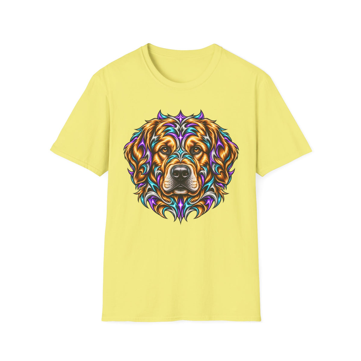 Golden Retriever Head T-Shirt — Colorful Psychedelic Dog Portrait Tee