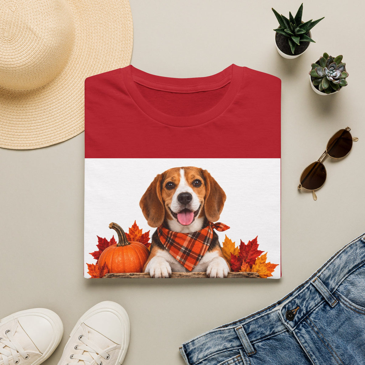 Beagle Fall Tee — "Canine Chaos Co." Autumn Pumpkin Dog T-Shirt