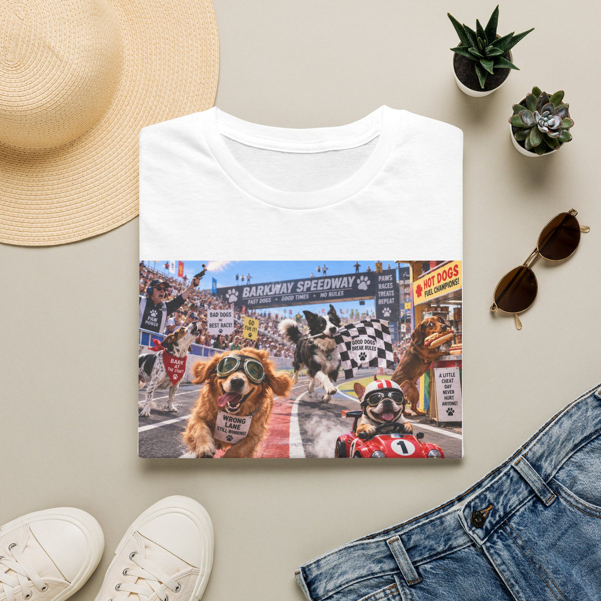 Dog Racing Graphic T-Shirt — Vintage Pit Stop Cartoon Tee