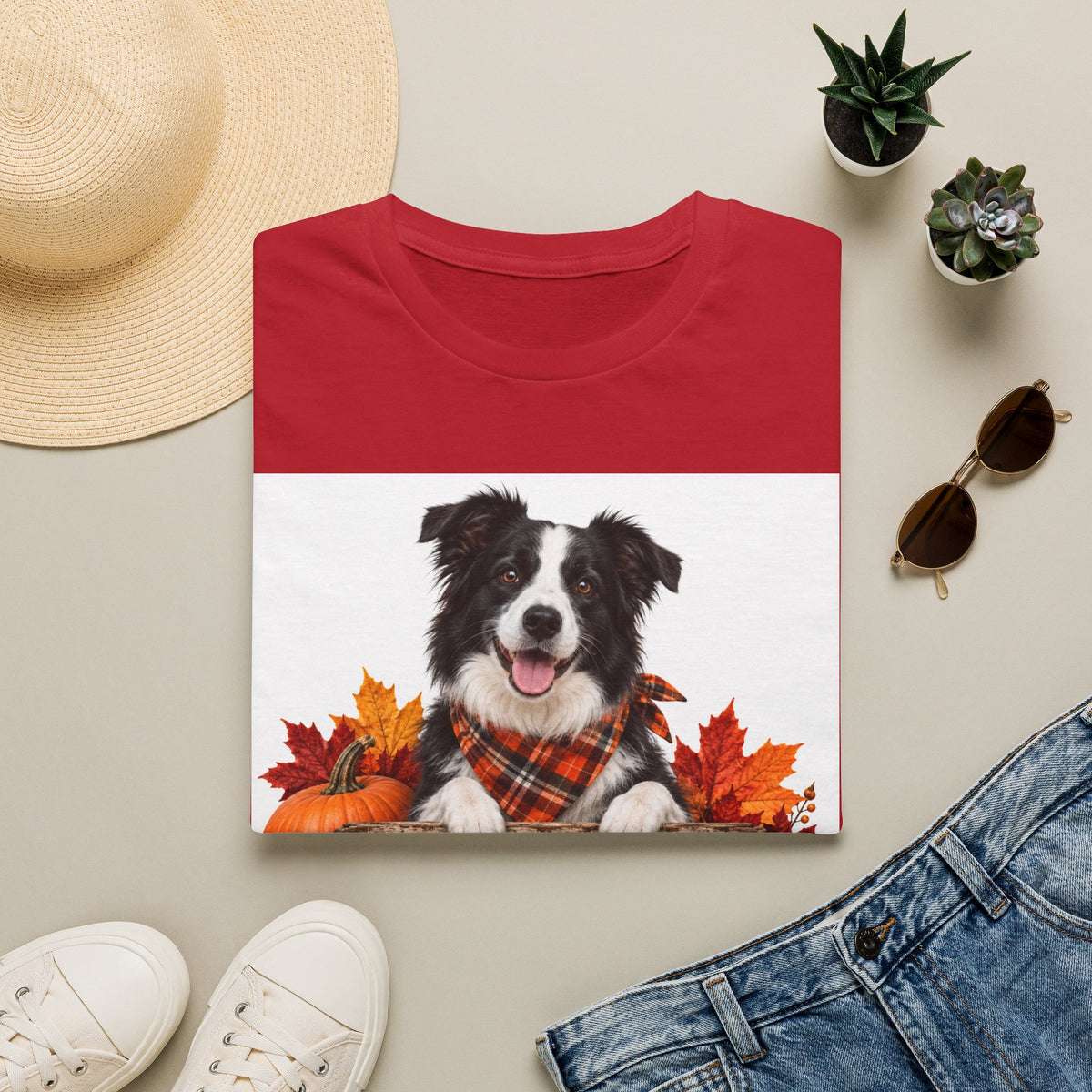 Border Collie Fall T-Shirt — "Canine Cheer Co." Plaid Autumn Dog Tee