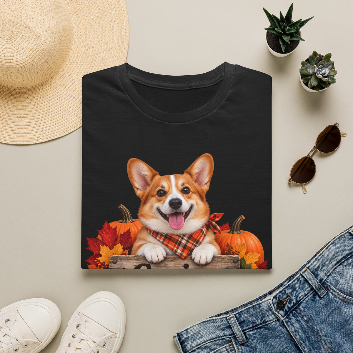 Corgi Fall Tee — 'Canine Chaos Co.' Autumn Pumpkin Dog T-Shirt