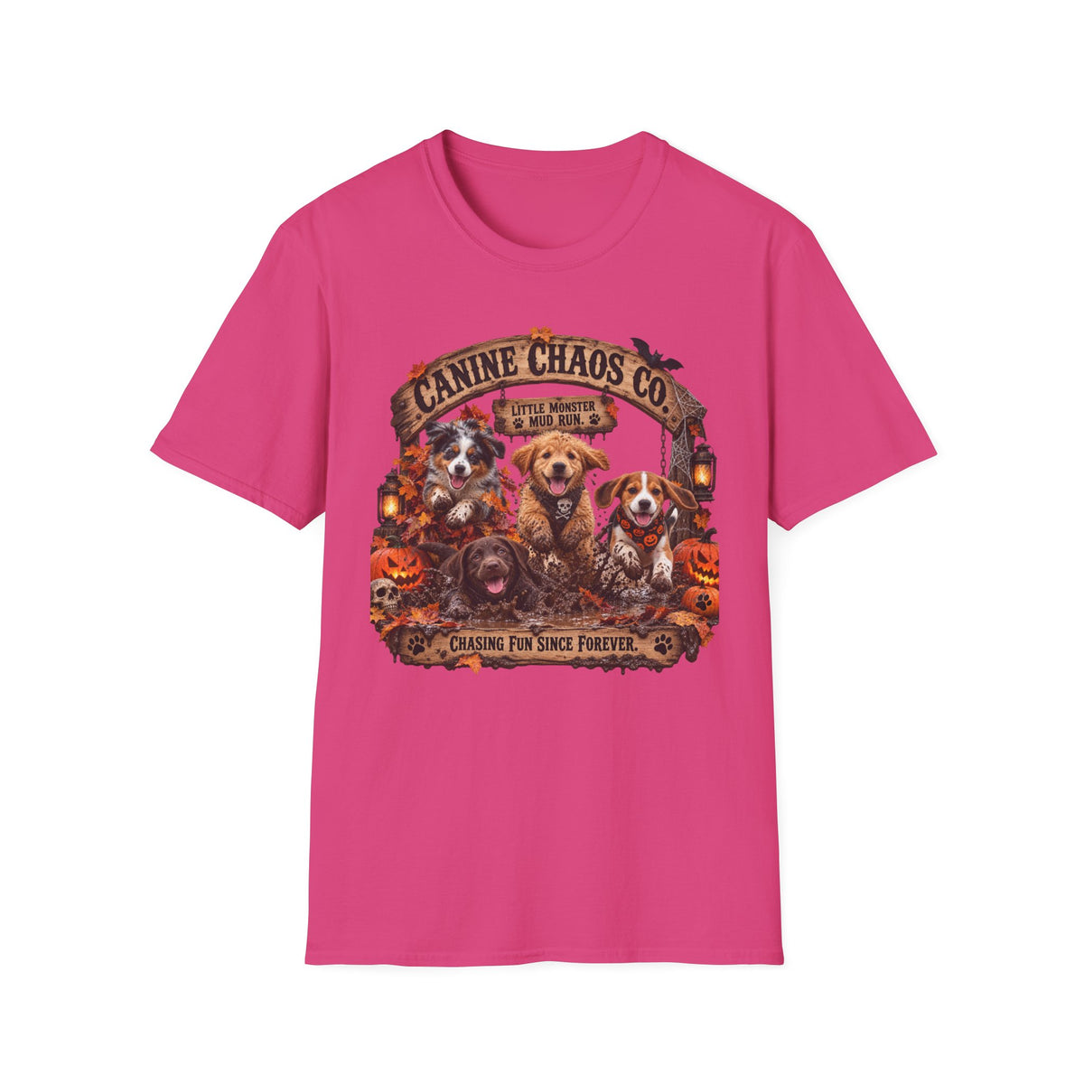 Canine Chaos Co. T-Shirt – Cute Puppies Autumn Floral Graphic Tee